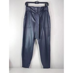 $388 NWOT Brochu Walker Tide Vegan Faux-Leather Tie-Waist Pants Medium 8/10 Navy